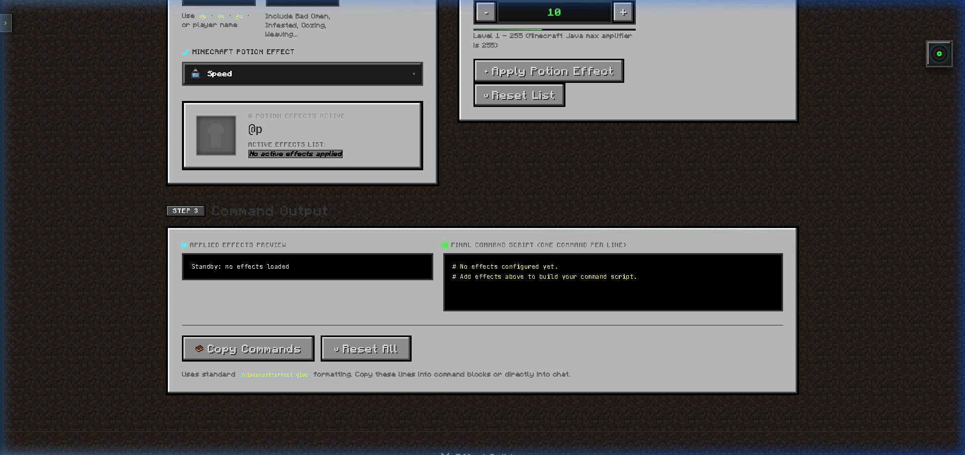 Output command effect siap disalin