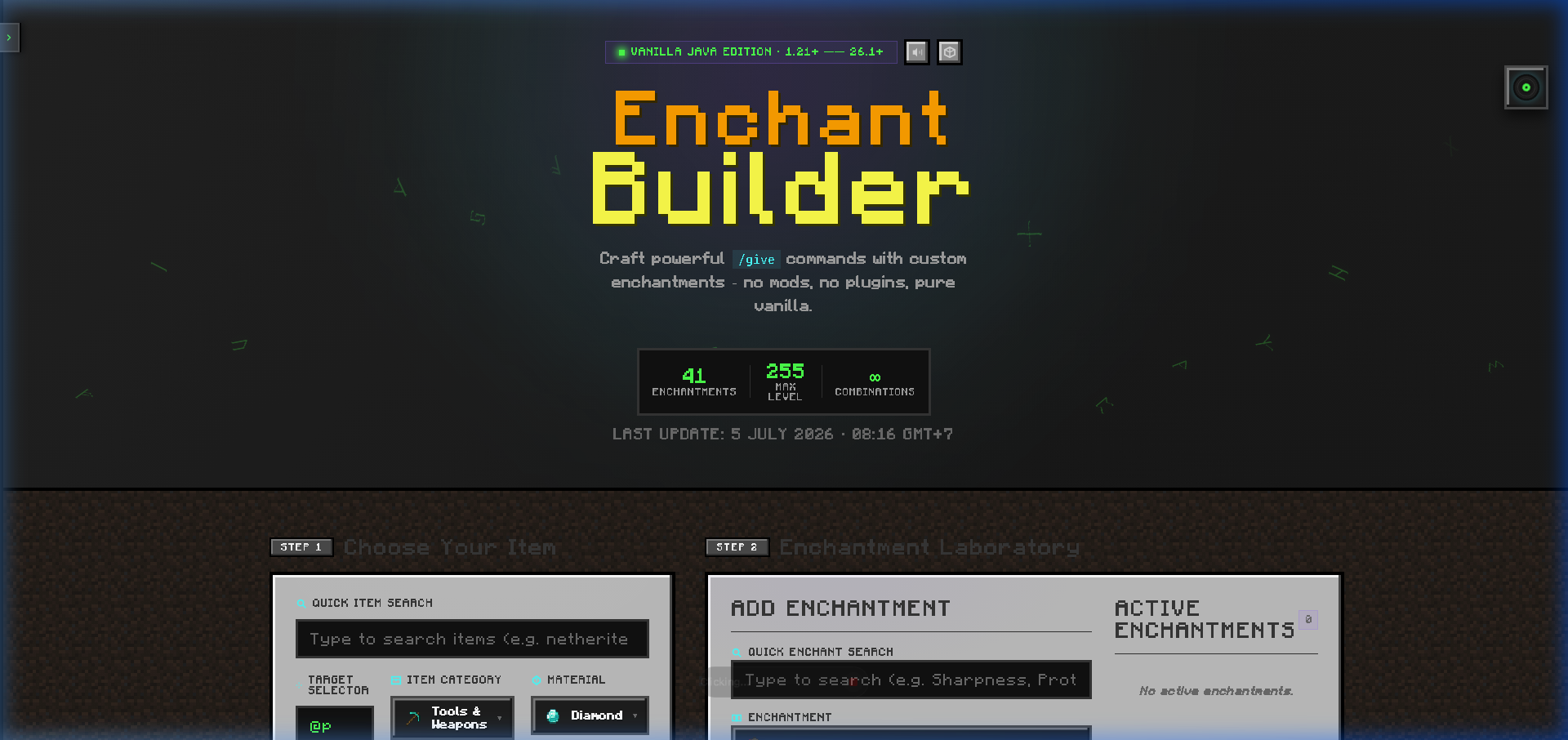 Diamond Sword terpilih di Enchant Builder