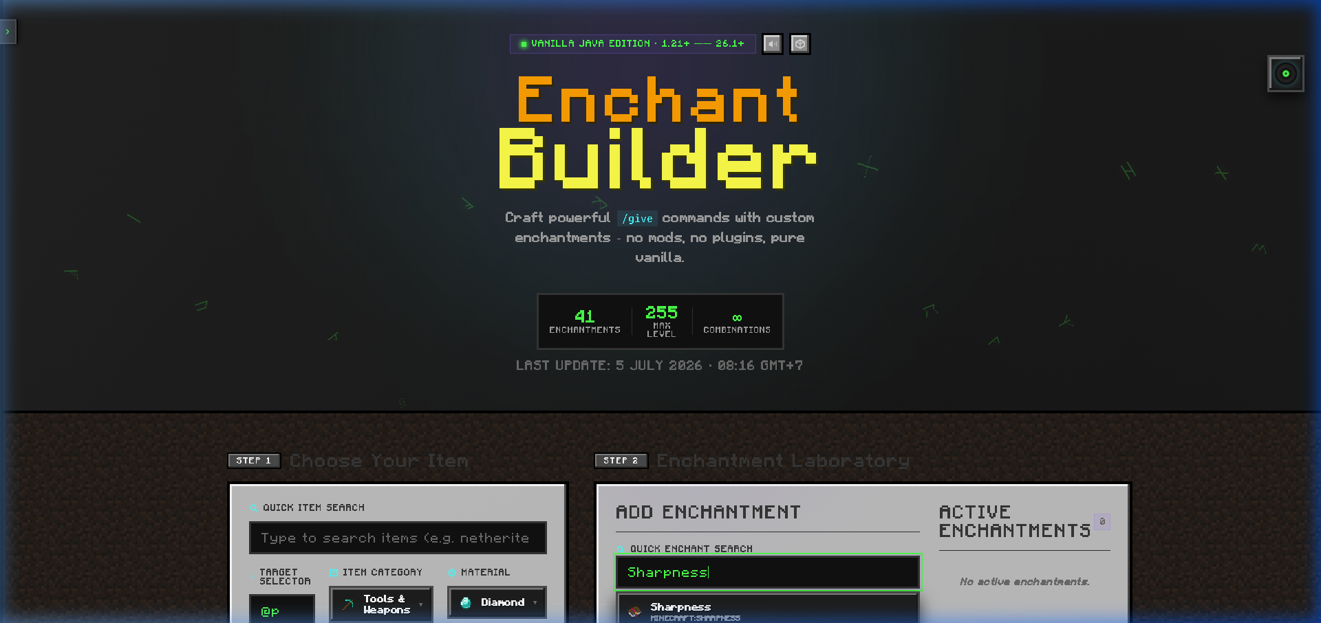 Search Sharpness enchantment