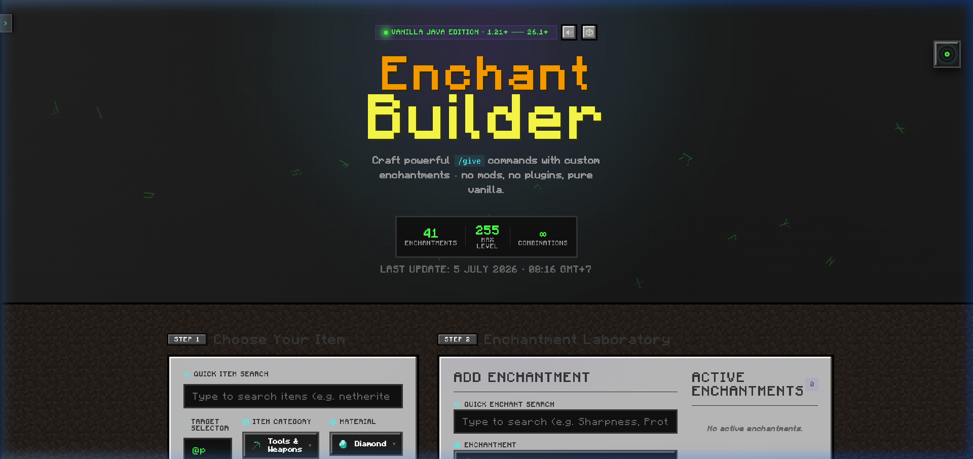 Sharpness enchantment terpilih dengan level input